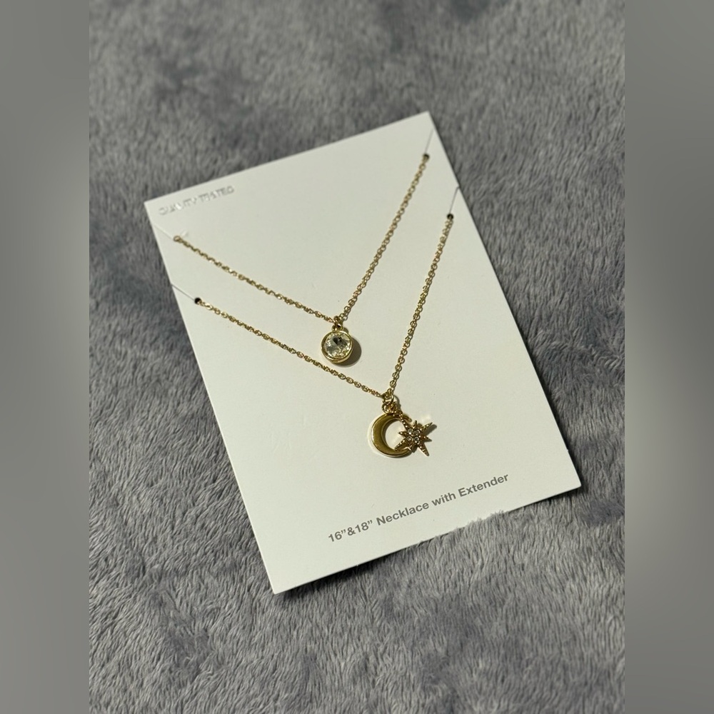 Gold Star and Moon Necklace Set